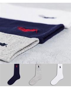 Набор из 3 пар спортивных носков серого белого и темно синего цветов с крупным логотипом Polo ralph lauren