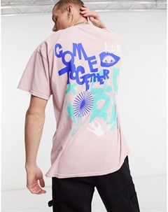 Розовая окрашенная футболка с принтом на спине Topman