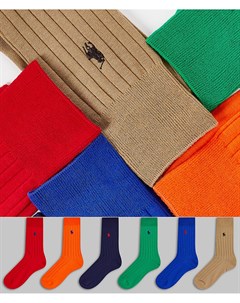 Набор из 6 пар носков из египетского хлопка зеленого оранжевого синего красного темно синего и кремо Polo ralph lauren