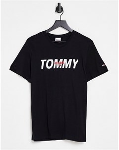 Черная футболка с многослойным логотипом Tommy jeans