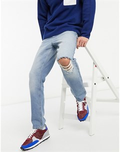 Голубые джинсы с высокой посадкой классическим кроем в стиле 90 х и с рваным коленом Asos design