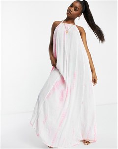 Розовое пляжное платье макси с принтом тай дай и плетеной завязкой Asos design