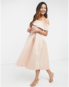 Платье миди для выпускного пыльно розового цвета со спущенным плечом Asos design