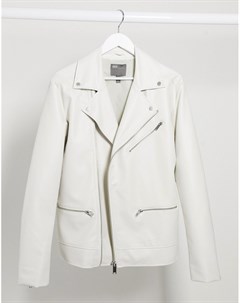 Белая байкерская куртка из искусственной кожи Asos design