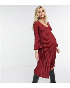 Вишневое плиссированное платье миди с кружевными вставками ASOS DESIGN Maternity Asos maternity