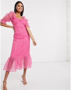 Платье макси с глубоким вырезом и вышивкой ришелье Asos design