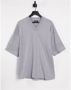 Серая меланжевая oversized футболка из плотного материала с V образным вырезом и отделкой в рубчик Asos design