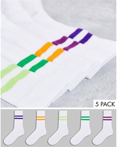 Набор из 5 пар белых спортивных носков с полосками в стиле колор блок Asos design