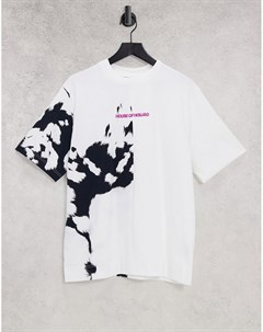 Oversized футболка белого цвета с коровьим принтом и названием бренда House of holland