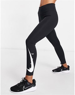 Черные леггинсы длиной семь восьмых с логотипом галочкой Nike running