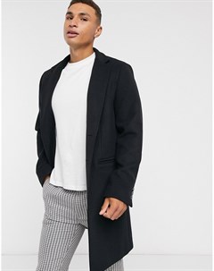 Черное пальто с лацканами из смесовой шерсти Asos design