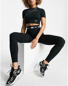 Черные леггинсы с завышенной талией и логотипом на поясе Nike