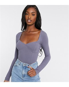 Синий боди в рубчик со швами на лифе и длинными рукавами ASOS DESIGN Tall Asos tall