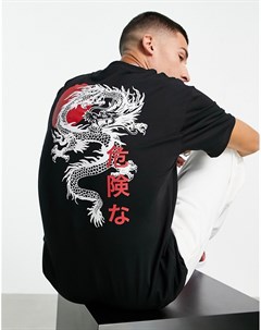 Черная футболка в стиле oversized с принтом дракона на спинке Only & sons