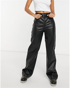 Черные брюки клеш из искусственной кожи с широкими штанинами x Megan Mckenna In the style