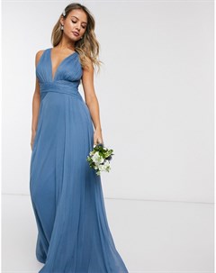 Синее платье макси со сборками Bridesmaid Asos design