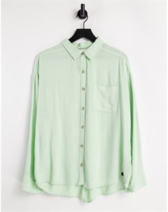 Зеленая рубашка из материала с добавлением льна Hollister