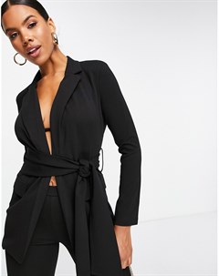 Пиджак черного цвета из трикотажа с завязкой на талии Asos design