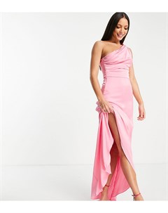 Розовое платье макси на одно плечо для подружки невесты Bridesmaid Tfnc tall