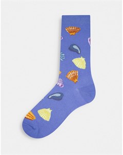 Голубые носки до щиколотки с принтом морских ракушек Asos design