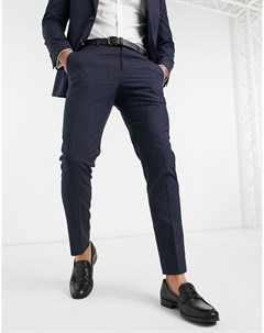 Темно синие узкие брюки в тонкую полоску Burton menswear