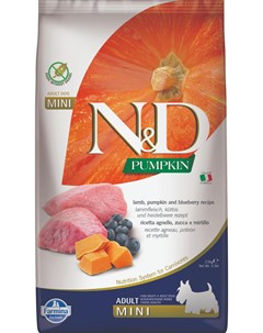 N D PUMPKIN сухой корм для собак мелких пород с ягненком тыквой и черникой 2 5кг Farmina