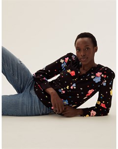 Свободная блузка с длинным рукавом в горошек и v образным вырезом Marks Spencer Marks & spencer