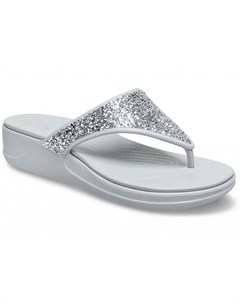 Шлепанцы женские Women s Monterey Glitter Wedge Flip Silver Crocs