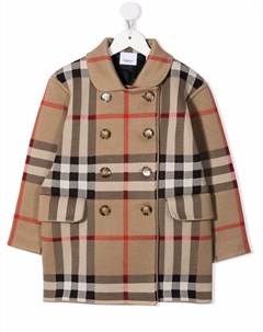 Двубортное пальто в клетку Vintage Check Burberry kids