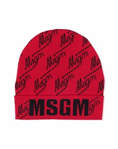 Шапка бини вязки интарсия с логотипом Msgm kids