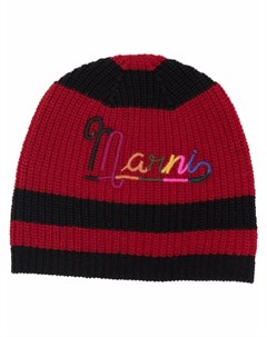 Полосатая шапка бини с вышитым логотипом Marni
