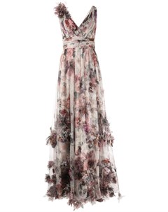 Вечернее платье из тюля с цветочной аппликацией Marchesa notte