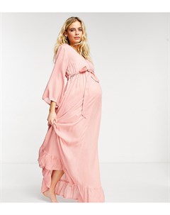 Ярусное пляжное платье макси персикового цвета с V образным вырезом ASOS DESIGN Maternity Asos maternity