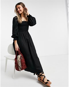 Черное присборенное платье миди из фактурной ткани New look