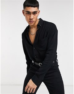 Черная рубашка в стиле oversized из вискозы с воротником с пуговицами Asos design