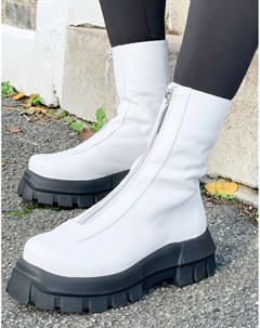 Белые ботинки из кожи на массивной подошве с молнией спереди Apricot Premium Asos design