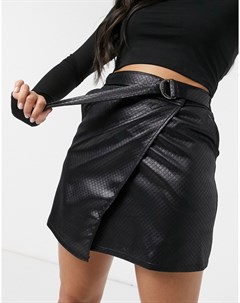 Черная стеганая юбка мини из искусственной кожи с D образной пряжкой Asos design