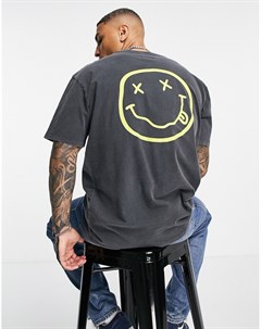 Черная выбеленная oversized футболка с принтом Nirvana Topman