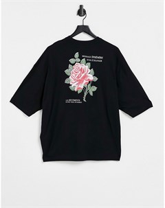 Черная oversized футболка с принтом цветов на спине Asos design