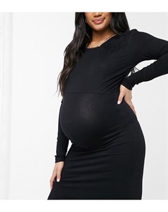 Черное облегающее платье миди с драпировкой Mamalicious Maternity