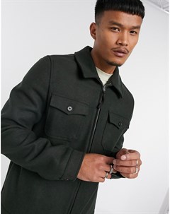Куртка Харрингтон цвета хаки из ткани с добавлением шерсти Asos design