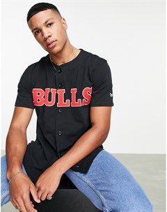 Черная рубашка в стиле бейсбольной формы с логотипом команды Chicago Bulls New era