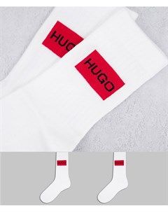 Набор из 2 пар белых носков в рубчик с контрастным прямоугольным логотипом HUGO Hugo bodywear