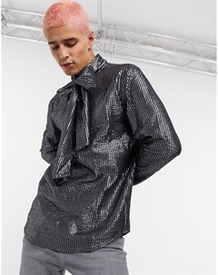 Рубашка в полоску металлик с бантом Asos design