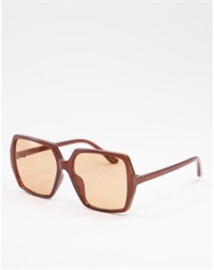 Большие солнцезащитные очки в стиле 70 х в коричневой оправе с линзами в тон Asos design
