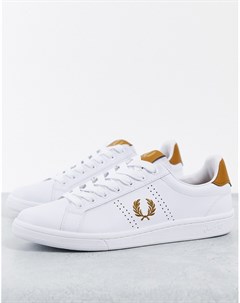 Белые кожаные кроссовки с золотистым логотипом B721 Fred perry