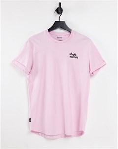 Розовая футболка с принтом на груди Bershka