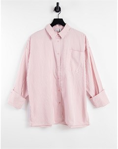 Хлопковая oversized рубашка в розовую и белую полоску с длинными рукавами в винтажном стиле Asos design