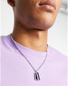Серебристое ожерелье цепочка с двумя подвесками с черной плашкой Asos design