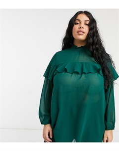Зеленая блузка с оборками Simply be